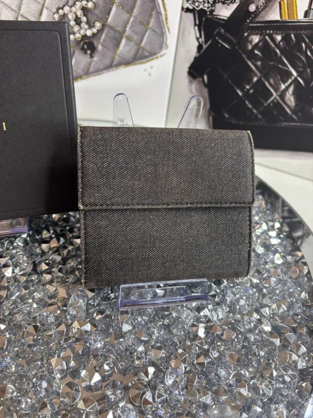 BVLGARI Logo Mania Bifold Wallet made of black denim-like canvas & leather EUC - Picture 5 of 17